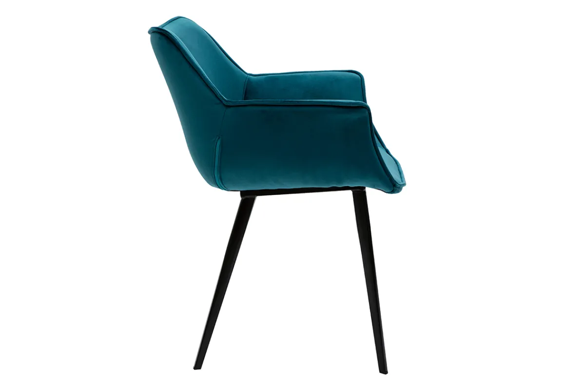 Miliboo Design-Stuhl petrolblauer Samt und Metallbeine Schwarz VOLO* Design-stühle