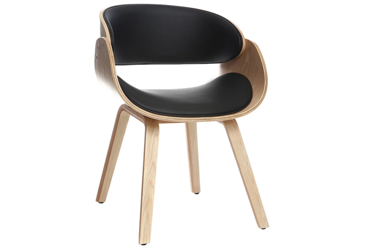 Miliboo Design-Stuhl Schwarz und helles Holz BENT* Design-sessel|Design-stühle