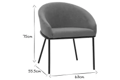 Miliboo Design-Stuhl Stoff mit Samteffekt in Grau und schwarzem Metall JENNA* Design-stühle