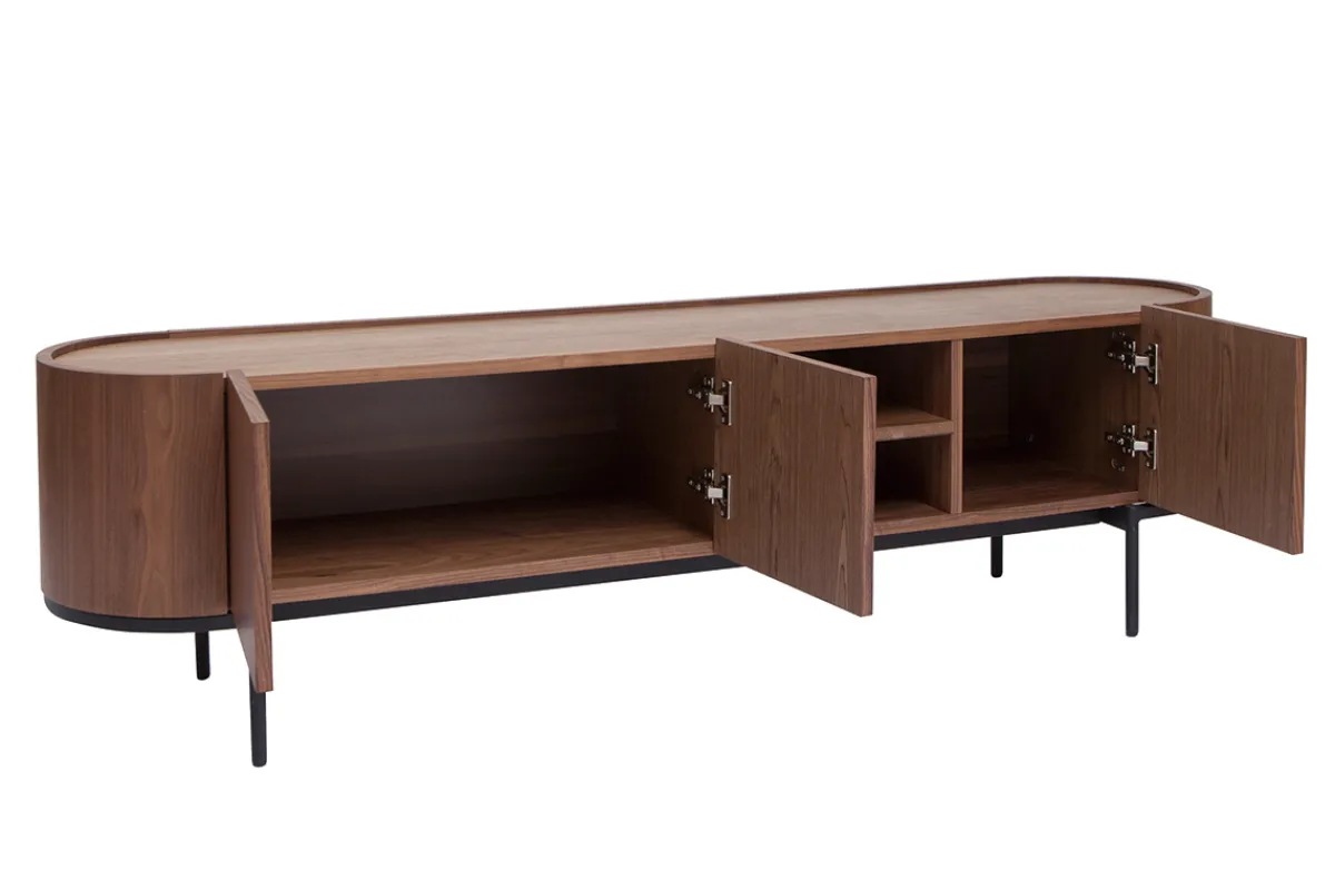 Miliboo Design-TV-Möbel aus dunklem Walnussfurnier und schwarzem Metall mit Stauraum B180 cm SKYE* Tv-lowboards