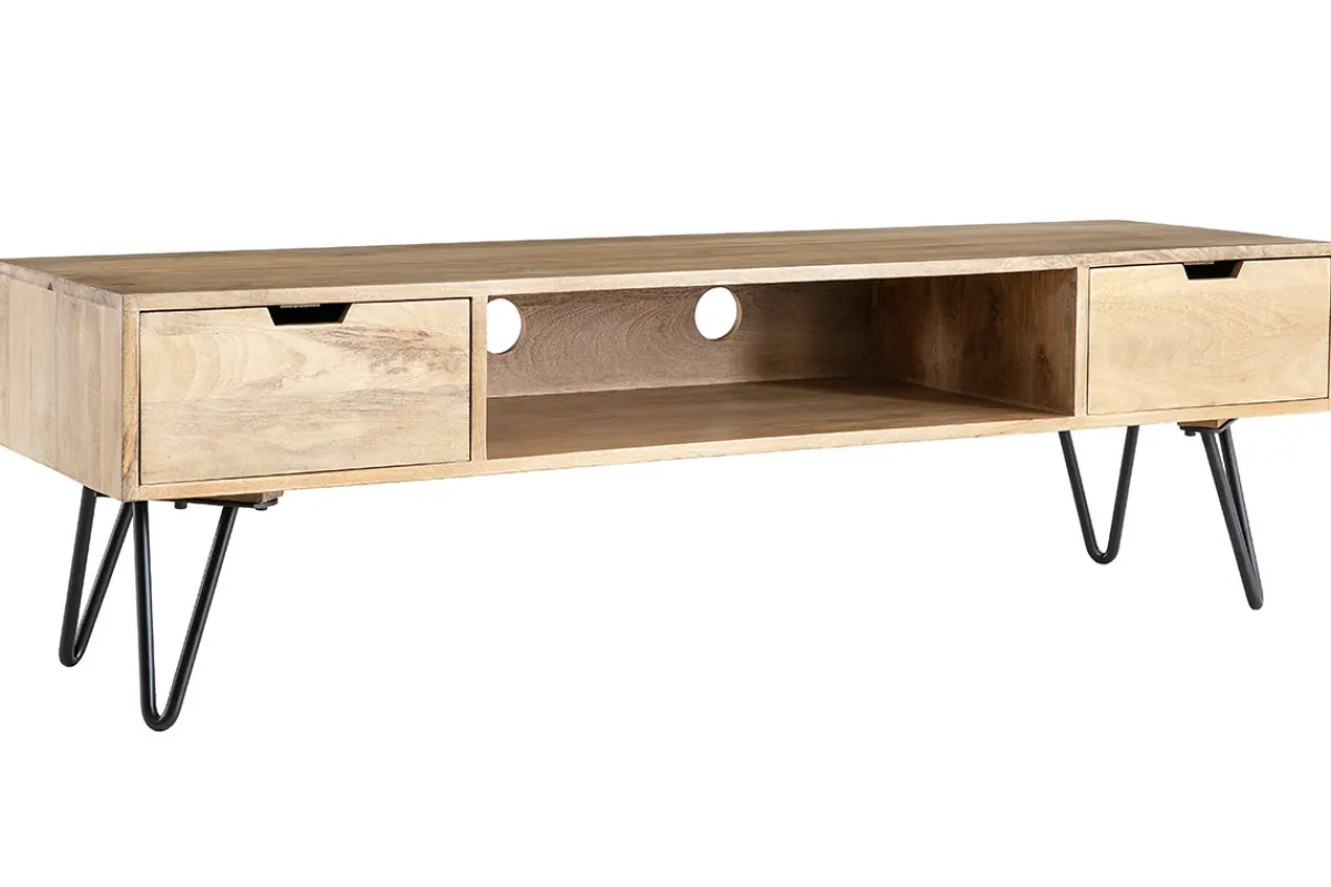 Miliboo Design-TV-Möbel Mangoholz Hairpin-Tischbeine Metall VIBES* Tv-lowboards