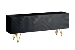 Miliboo Design-TV-Möbel mit schwarzer Gravur und goldfarbenem Metall B140 cm OZEN* Tv-lowboards