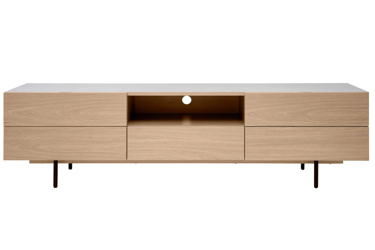 Miliboo Design-TV-Möbel mit Stauraum aus hellem Eichenfurnier und schwarzem Metall B180 cm ALASKA* Tv-lowboards