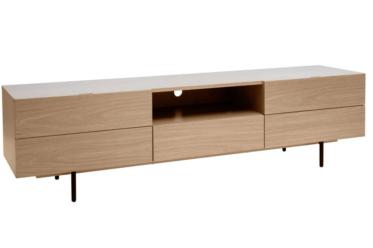Miliboo Design-TV-Möbel mit Stauraum aus hellem Eichenfurnier und schwarzem Metall B180 cm ALASKA* Tv-lowboards