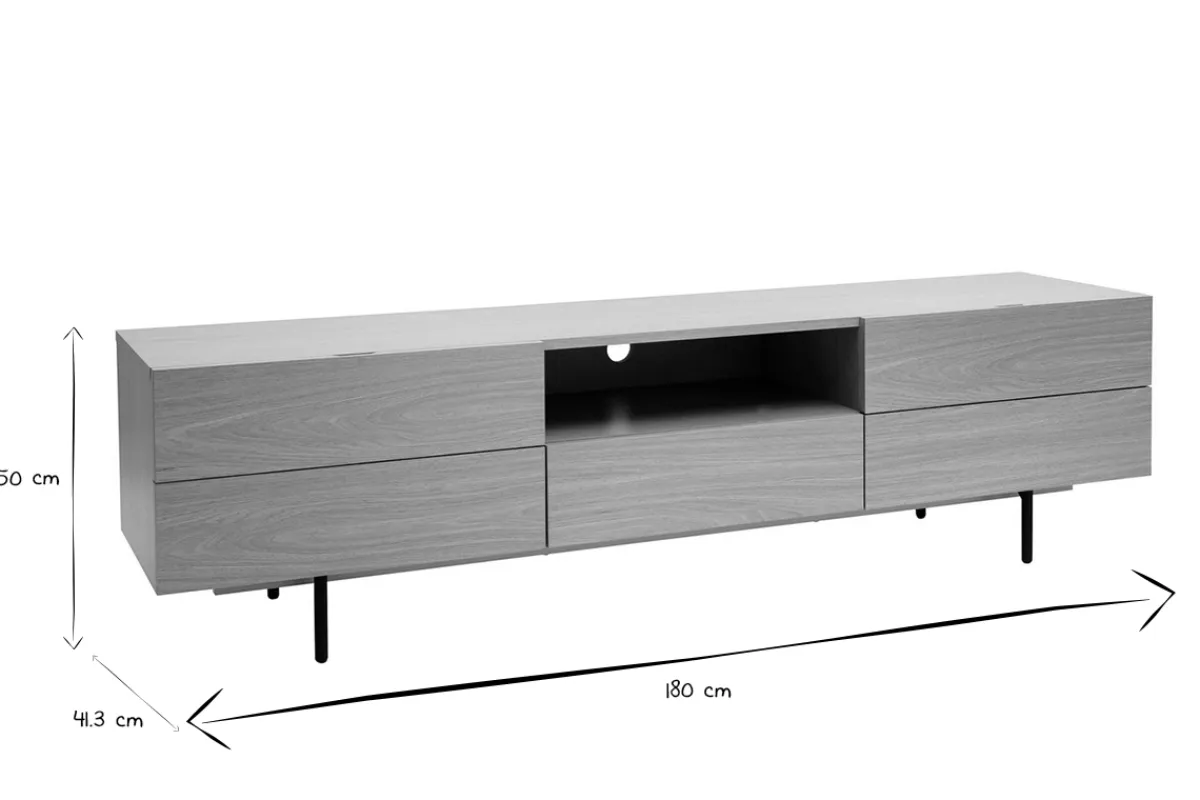 Miliboo Design-TV-Möbel mit Stauraum aus hellem Eichenfurnier und schwarzem Metall B180 cm ALASKA* Tv-lowboards