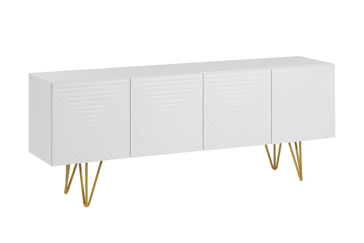 Miliboo Design-TV-Möbel mit weißer Gravur und goldfarbenem Metall B140 cm OZEN* Tv-lowboards