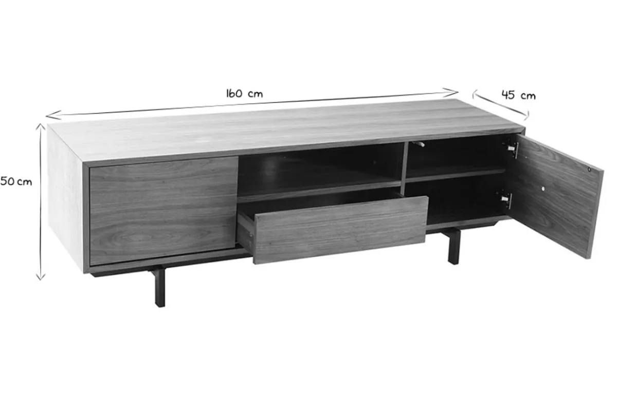 Miliboo Design-TV-Möbel Vintage 160cm Nussbaum MANNY* Tv-lowboards