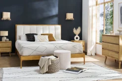 Miliboo Doppelbett 160x200 cm aus hellem Holz und hellgrauem Stoff RONN* Betten Für Erwachsene