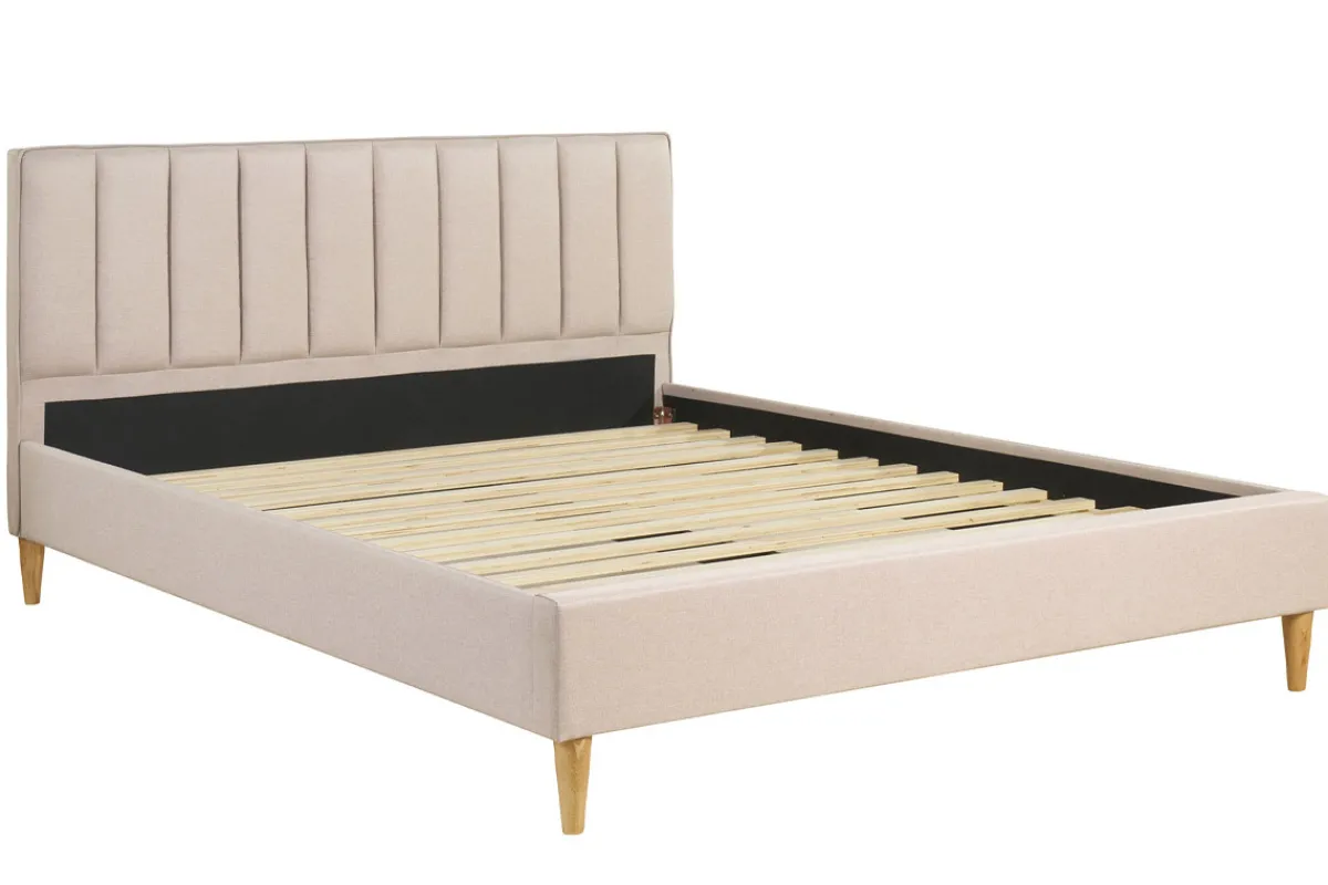 Miliboo Doppelbett 160x200 cm in beigem Stoff DIANE* Betten Für Erwachsene