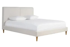Miliboo Doppelbett 160x200 cm in beigem Stoff und hellem Holz SALOME* Betten Für Erwachsene