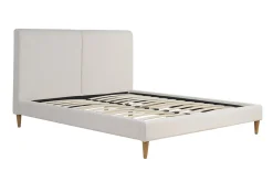 Miliboo Doppelbett 160x200 cm in beigem Stoff und hellem Holz SALOME* Betten Für Erwachsene