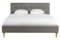 Miliboo Doppelbett 160x200 cm mit Bettkopfteil aus hellgrauem Stoff LEONCE* Betten Für Erwachsene