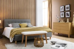 Miliboo Doppelbett 160x200 cm mit Bettkopfteil aus hellgrauem Stoff LEONCE* Betten Für Erwachsene