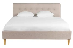 Miliboo Doppelbett 160x200 cm mit Bettkopfteil aus beigem Stoff LEONCE* Betten Für Erwachsene