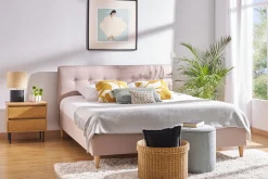 Miliboo Doppelbett 160x200 cm mit Bettkopfteil aus beigem Stoff LEONCE* Betten Für Erwachsene