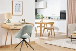 Miliboo 360°-Drehstuhl aus strukturiertem Samtstoff in Seladongrün und schwarzem Metall COSETTE* Design-stühle