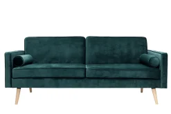 Miliboo Dreisitzer-Schlafsofa skandinavisch aus petrolblauem Samt MOORE* Schlafsofas