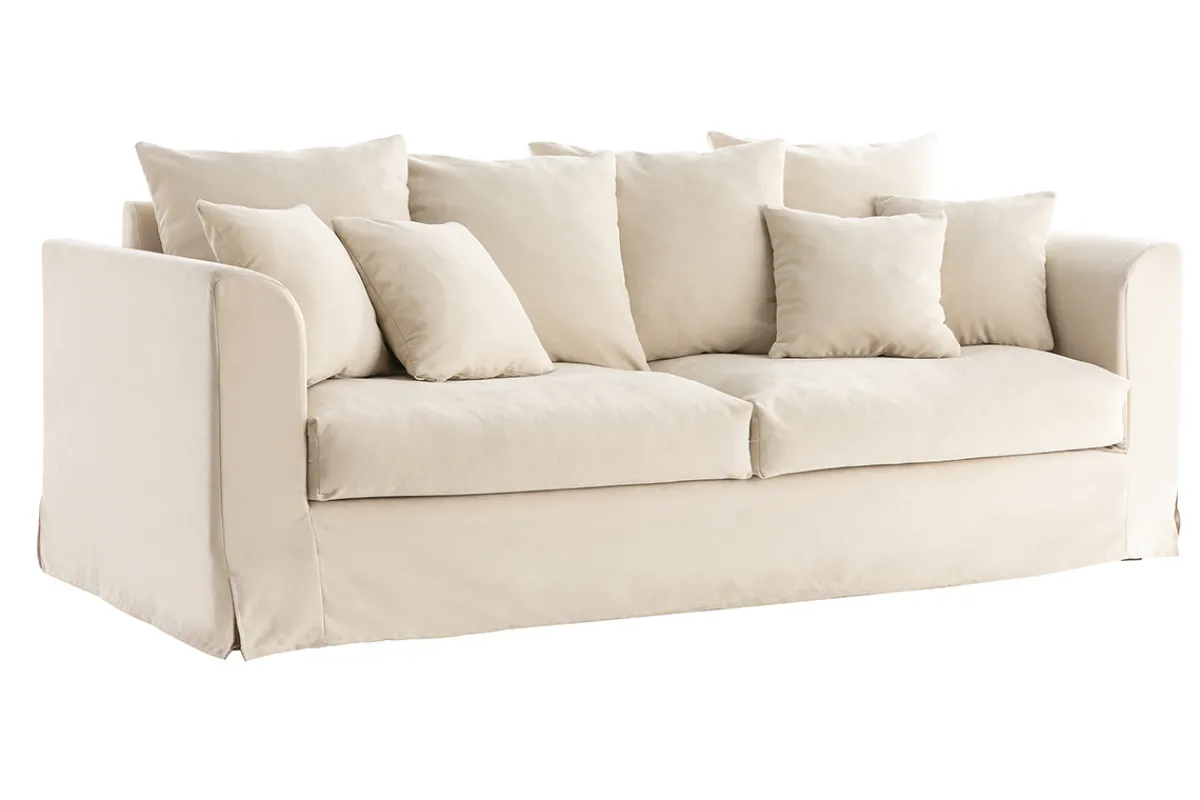 Miliboo Dreisitzer-Sofa skandinavisch aus leinfarbenem Stoff mit abnehmbarem Bezug FEVER* Design-sofas