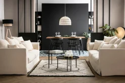 Miliboo Dreisitzer-Sofa skandinavisch aus leinfarbenem Stoff mit abnehmbarem Bezug FEVER* Design-sofas
