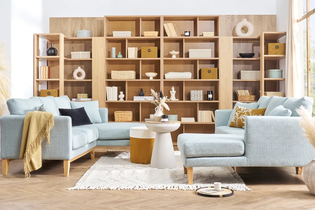 Miliboo Eck-Bücherregal in hellem Eichenholz und schwarzem Metall B95 cm MUSSO* Bücherregale|Bücherregale