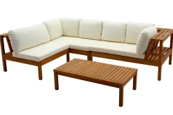 Miliboo Eck-Gartenmöbel aus massivem Akazienholz mit beigen Kissen BELIZE* Garten Lounge-möbel