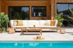 Miliboo Eck-Gartenmöbel aus massivem Akazienholz mit beigen Kissen BELIZE* Garten Lounge-möbel