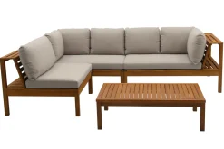 Miliboo Eck-Gartenmöbel aus Massivholz mit abziehbaren Kissen in Taupe BELIZE* Garten Lounge-möbel