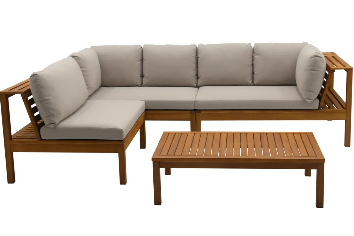 Miliboo Eck-Gartenmöbel aus Massivholz mit abziehbaren Kissen in Taupe BELIZE* Garten Lounge-möbel