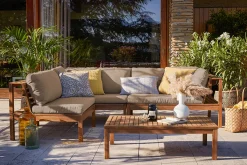 Miliboo Eck-Gartenmöbel aus Massivholz mit abziehbaren Kissen in Taupe BELIZE* Garten Lounge-möbel