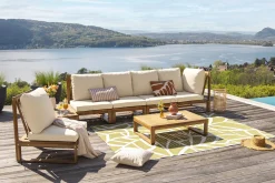 Miliboo Eck-Gartenmöbel aus Massivholz mit abziehbaren Kissen in Beige 6/8-Sitzer SALSA* Garten Lounge-möbel