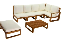 Miliboo Eck-Gartenmöbel aus Massivholz mit abziehbaren Kissen in Beige 6/8-Sitzer SALSA* Garten Lounge-möbel