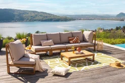 Miliboo Eck-Gartenmöbel aus Massivholz mit abziehbaren Kissen in Taupe 6/8-Sitzer SALSA* Garten Lounge-möbel