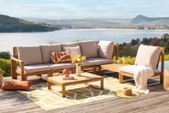 Miliboo Eck-Gartenmöbel aus Massivholz mit abziehbaren Kissen in Taupe 6/8-Sitzer SALSA* Garten Lounge-möbel