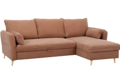 Miliboo Eck-Schlafsofa mit Stauraum 3/4-Sitzer Stoff in Terracotta und helles Holz DRISS* Schlafsofas|Ecksofas