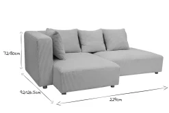 Miliboo Ecksofa links 3-Sitzer aus beigem Cord-Flachgewebe und hellem Holz HARLEM* Ecksofas