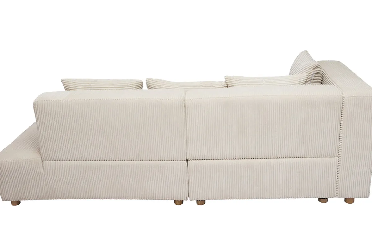 Miliboo Ecksofa links 3-Sitzer aus beigem Cord-Flachgewebe und hellem Holz HARLEM* Ecksofas