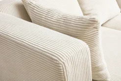 Miliboo Ecksofa links 3-Sitzer aus beigem Cord-Flachgewebe und hellem Holz HARLEM* Ecksofas