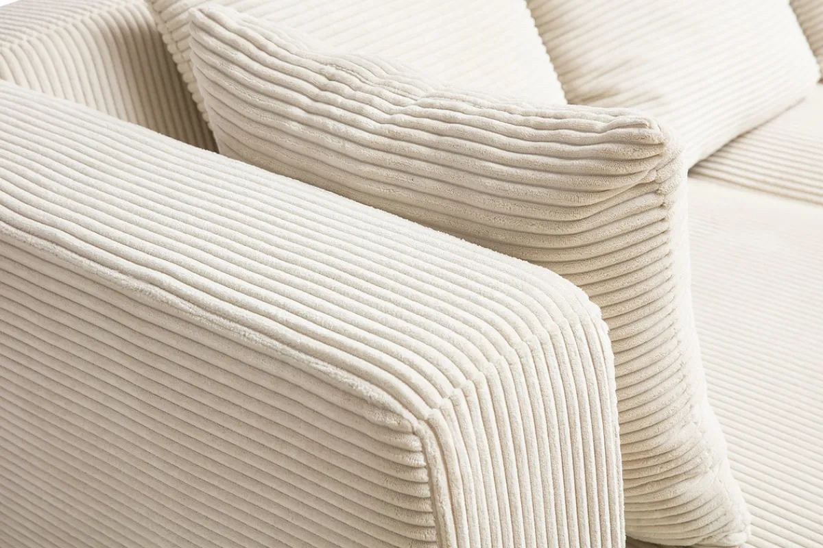 Miliboo Ecksofa links 3-Sitzer aus beigem Cord-Flachgewebe und hellem Holz HARLEM* Ecksofas