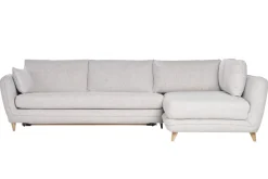 Miliboo Ecksofa mit 5 Sitzplätzen, umwandelbar, skandinavisches Design, in hellgrauem meliertem Stoff und hellem Holz CREEP* Schlafsofas|Ecksofas