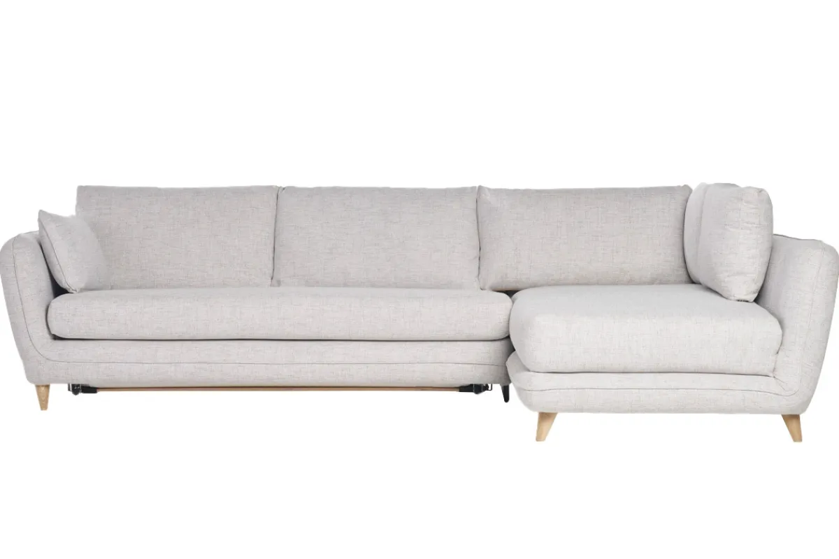 Miliboo Ecksofa mit 5 Sitzplätzen, umwandelbar, skandinavisches Design, in hellgrauem meliertem Stoff und hellem Holz CREEP* Schlafsofas|Ecksofas