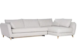 Miliboo Ecksofa mit 5 Sitzplätzen, umwandelbar, skandinavisches Design, in hellgrauem meliertem Stoff und hellem Holz CREEP* Schlafsofas|Ecksofas