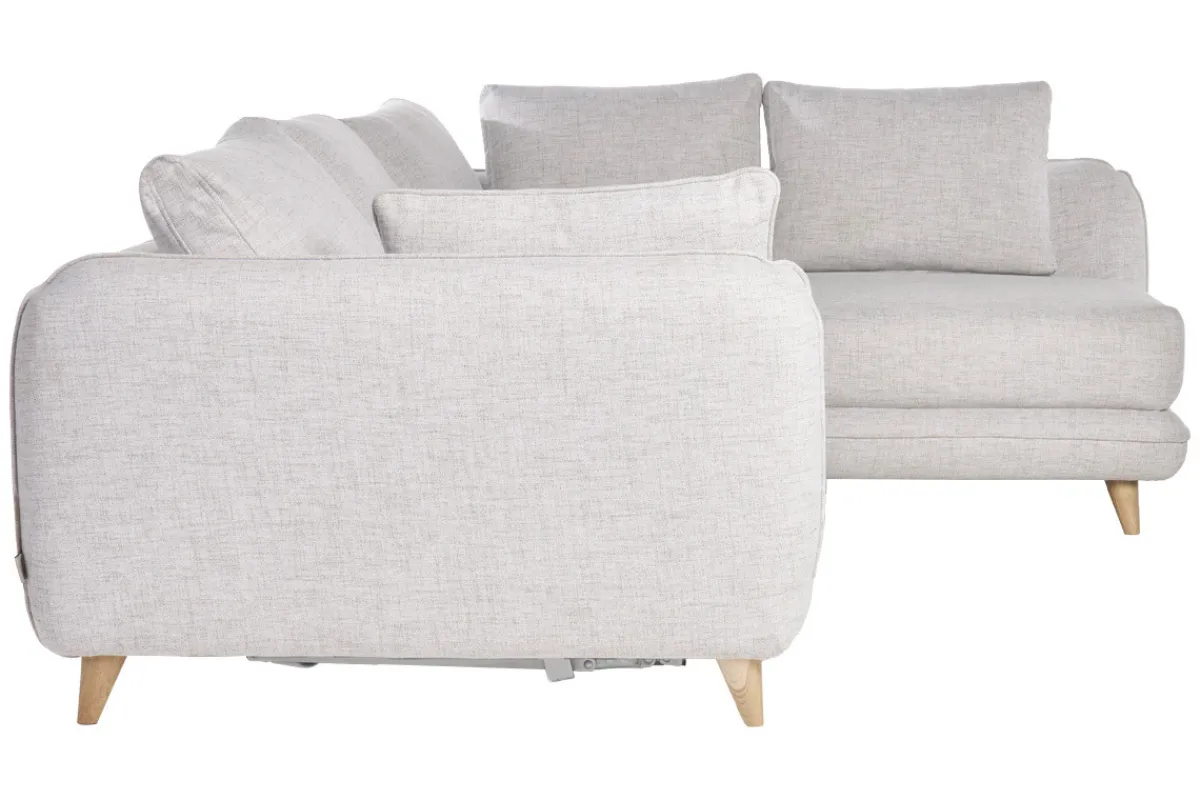 Miliboo Ecksofa mit 5 Sitzplätzen, umwandelbar, skandinavisches Design, in hellgrauem meliertem Stoff und hellem Holz CREEP* Schlafsofas|Ecksofas