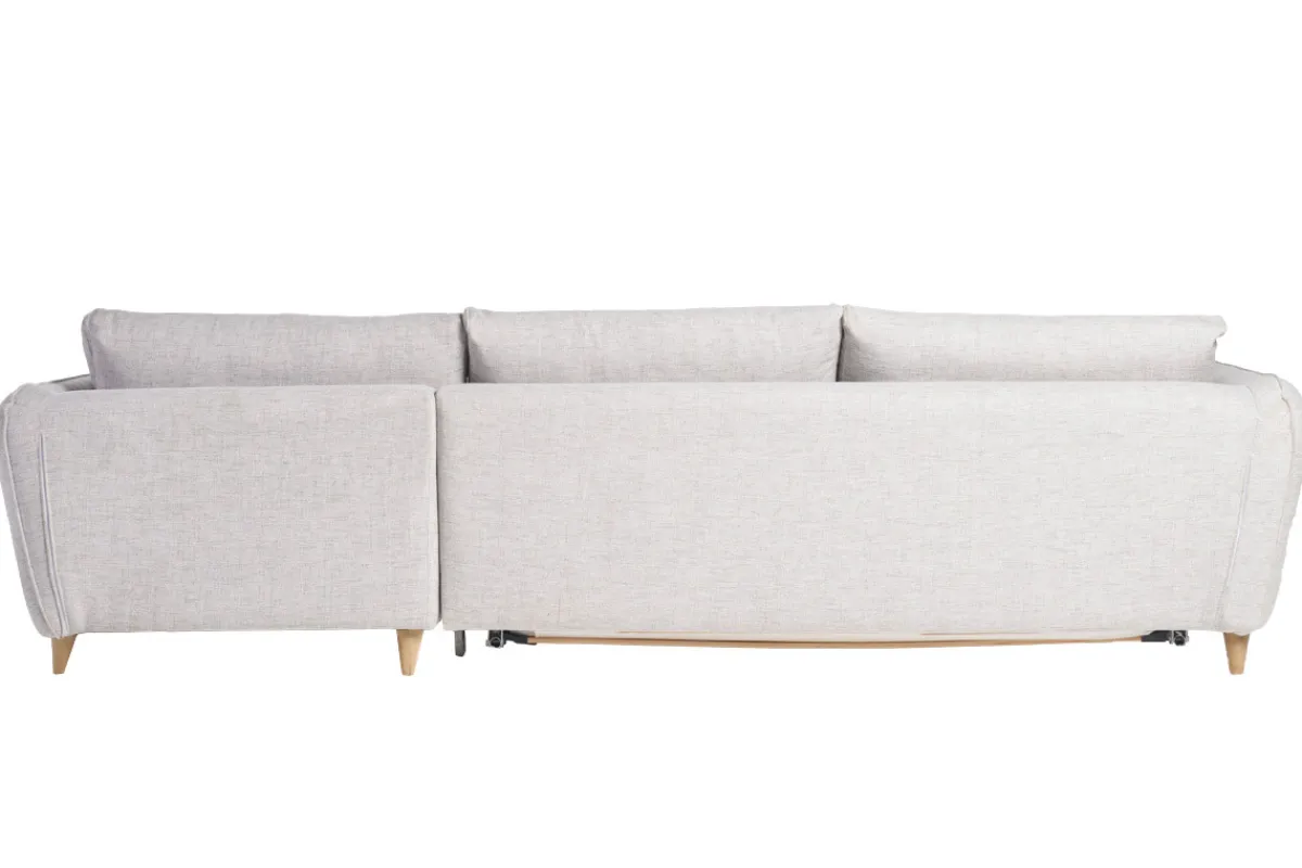 Miliboo Ecksofa mit 5 Sitzplätzen, umwandelbar, skandinavisches Design, in hellgrauem meliertem Stoff und hellem Holz CREEP* Schlafsofas|Ecksofas