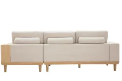 Miliboo Ecksofa rechts 5-Sitzer mit Stauraum beiger Stoff mit strukturiertem Samteffekt und helles Holz KOMAO* Ecksofas
