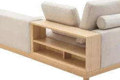 Miliboo Ecksofa rechts 5-Sitzer mit Stauraum beiger Stoff mit strukturiertem Samteffekt und helles Holz KOMAO* Ecksofas