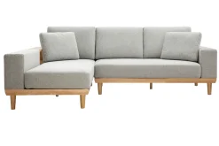 Miliboo Ecksofa 5-Sitzer mit Stauraum hellgrauer Stoff mit strukturiertem Samteffekt und helles Holz KOMAO.* Ecksofas