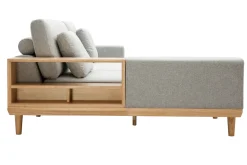 Miliboo Ecksofa 5-Sitzer mit Stauraum hellgrauer Stoff mit strukturiertem Samteffekt und helles Holz KOMAO.* Ecksofas