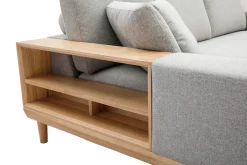 Miliboo Ecksofa 5-Sitzer mit Stauraum hellgrauer Stoff mit strukturiertem Samteffekt und helles Holz KOMAO.* Ecksofas