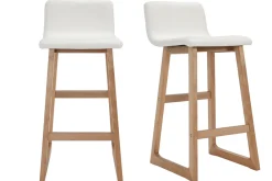 Miliboo 2er-Set Barhocker helles Holz und PU Weiß OSAKA* Barhocker