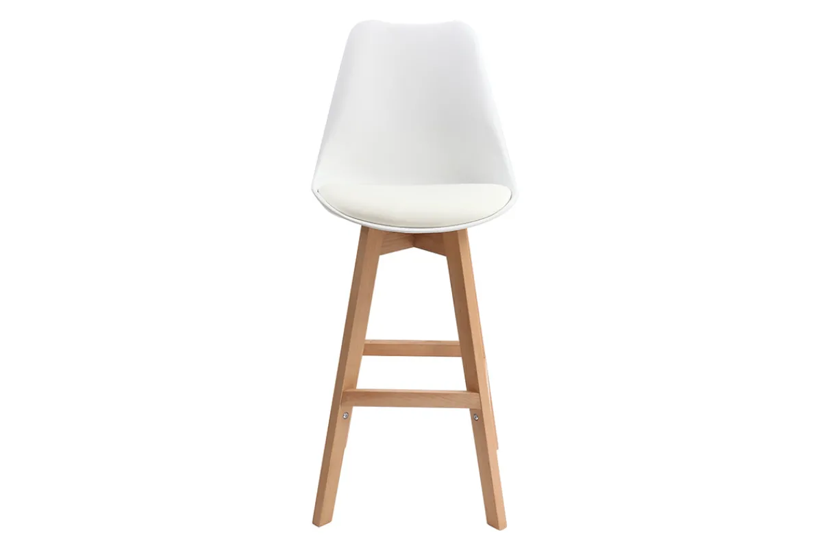 Miliboo 2er-Set Design-Barhocker Weiß und Holz 65 cm PAULINE* Barhocker